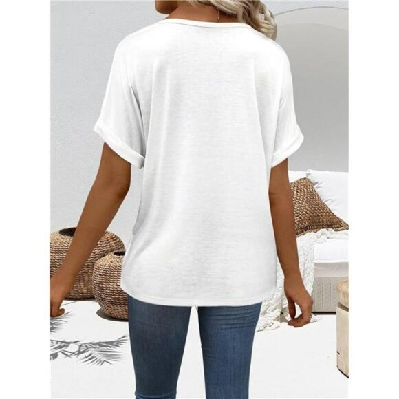 Womens V Neck Short Sleeve T Shirt Casual Summer Beach Vacation Top 2025 - Picture 2 of 7